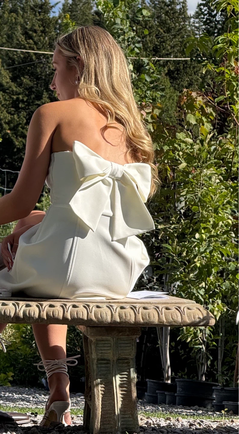 White zara strapless bow mini dress - photo 4