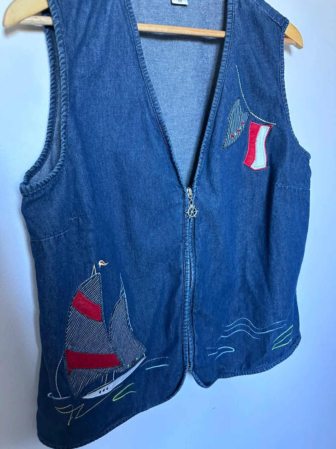 Vintage Allison Daley Petite Denim Vest Nautical Sailboat - photo 5