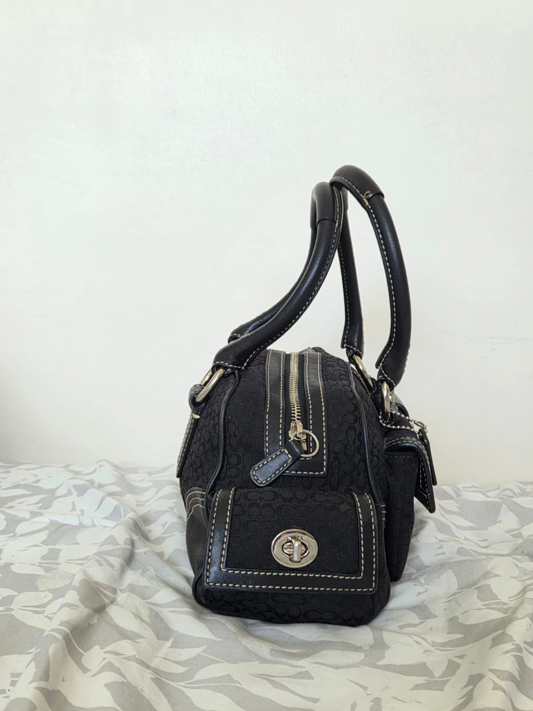 Coach Black Signature Monogram Canvas Leather Trim Handbag - photo 5