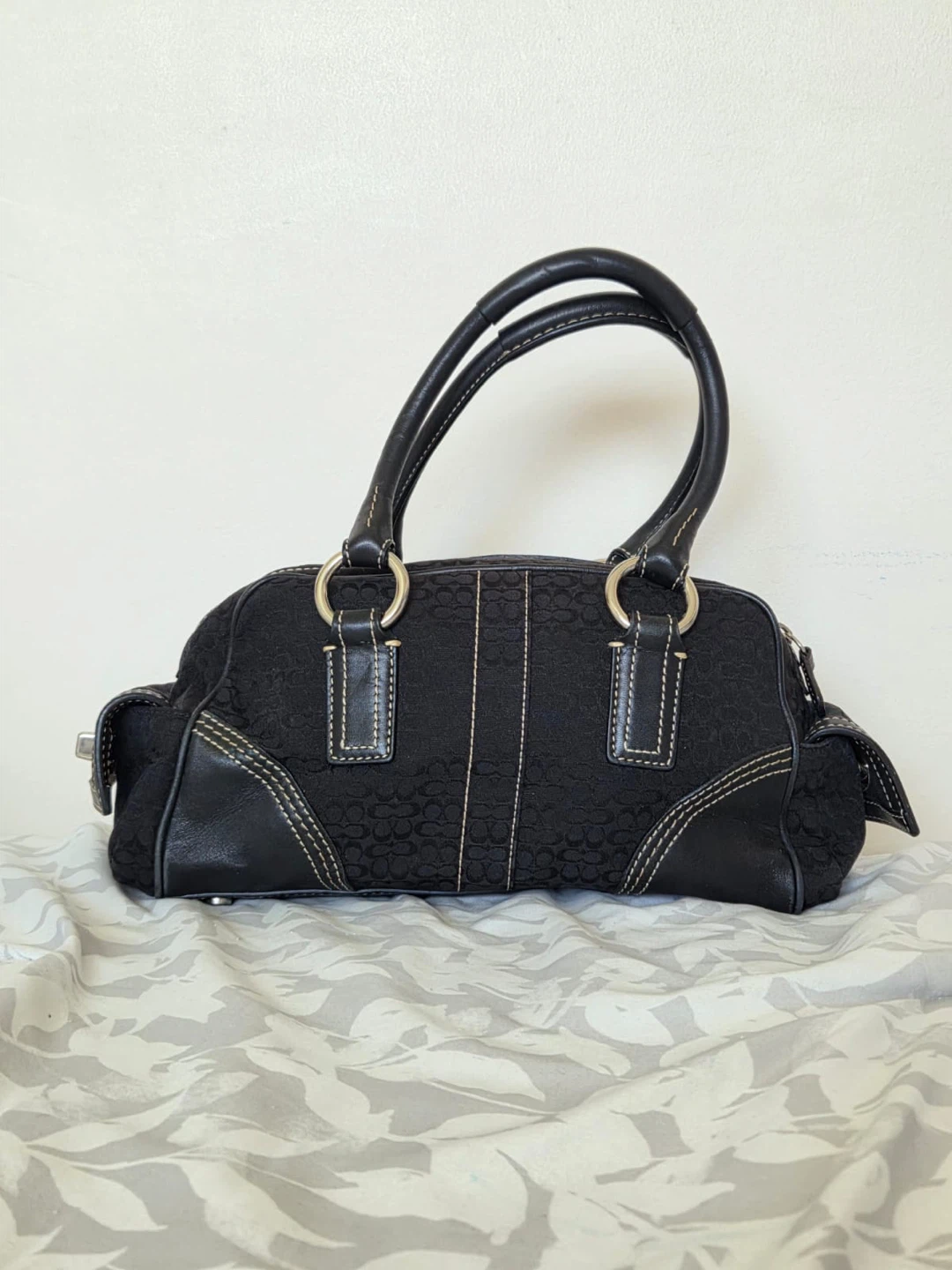Coach Black Signature Monogram Canvas Leather Trim Handbag - photo 2