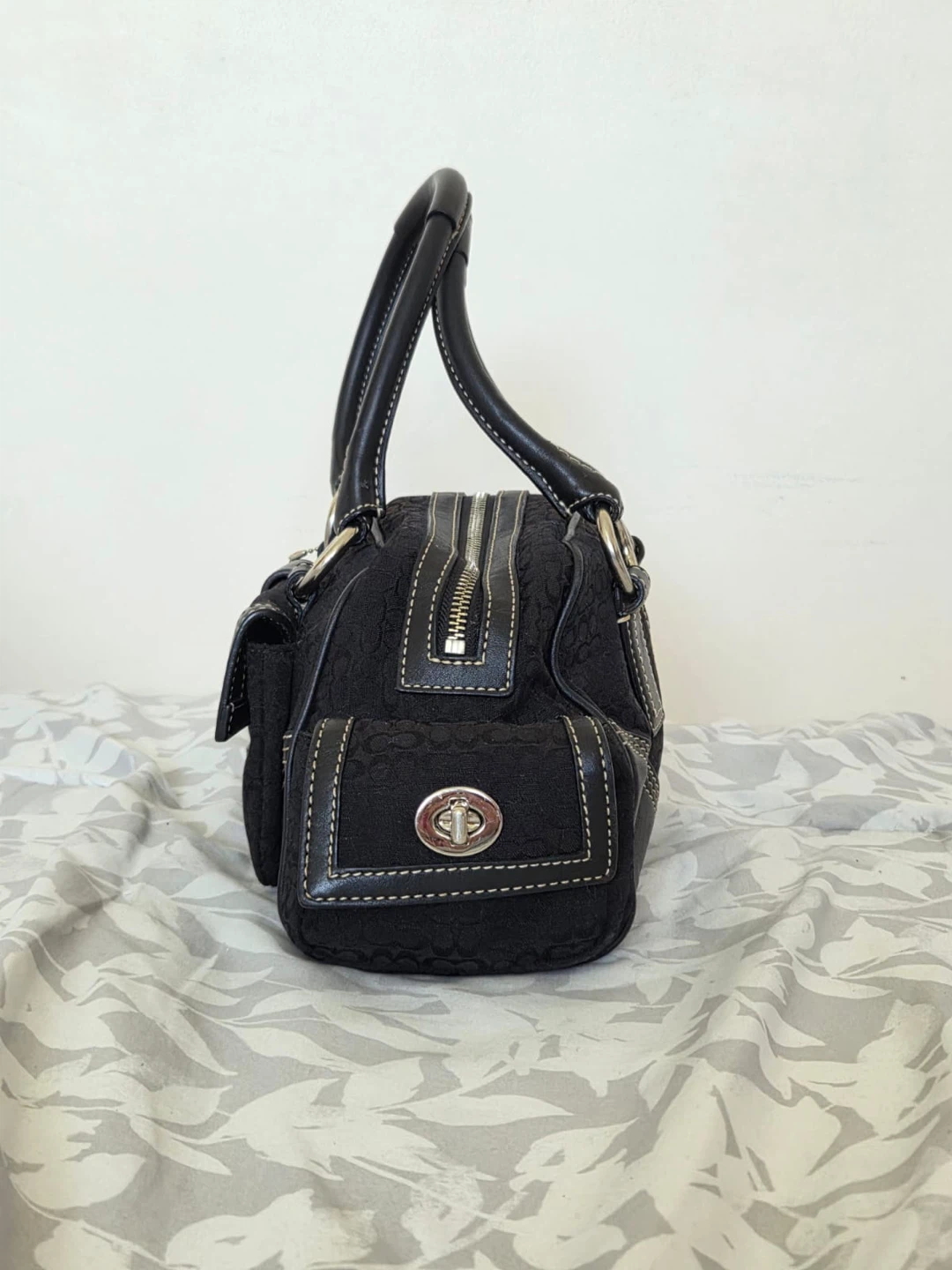 Coach Black Signature Monogram Canvas Leather Trim Handbag - photo 4
