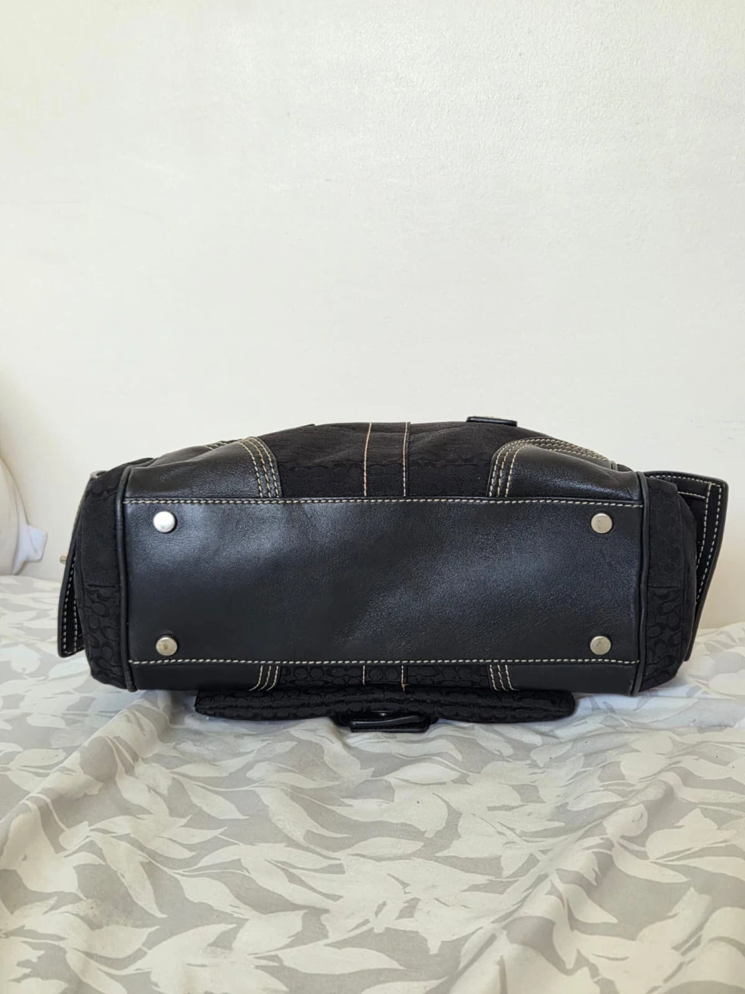 Coach Black Signature Monogram Canvas Leather Trim Handbag - photo 3