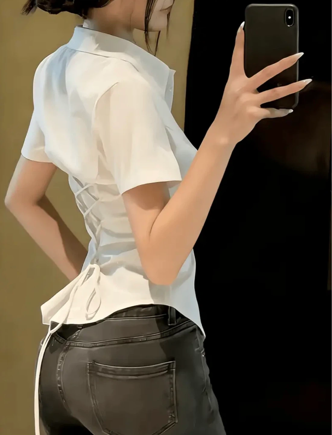 New Women's White Corset Button-Up Shirt
