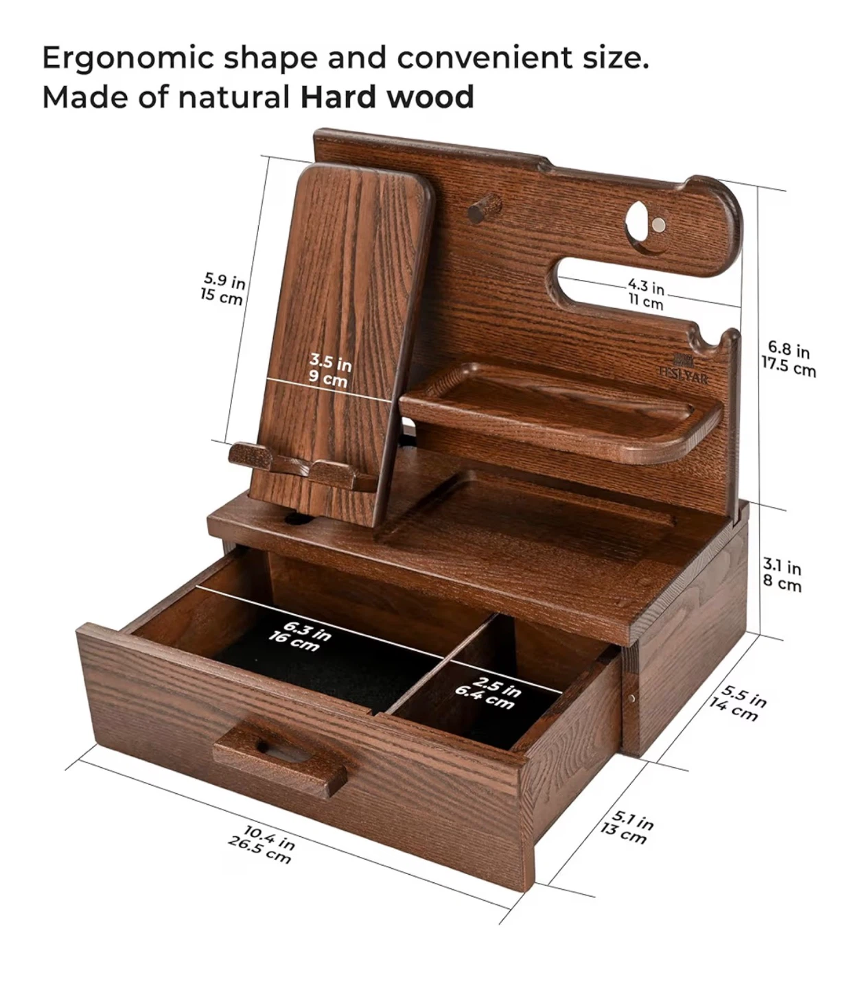 Wooden Nightstand Organizer - Hazel Brown - photo 2