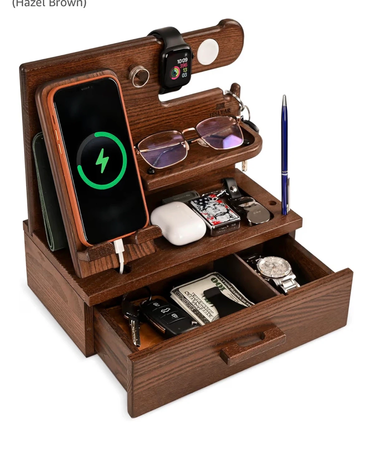 Wooden Nightstand Organizer - Hazel Brown