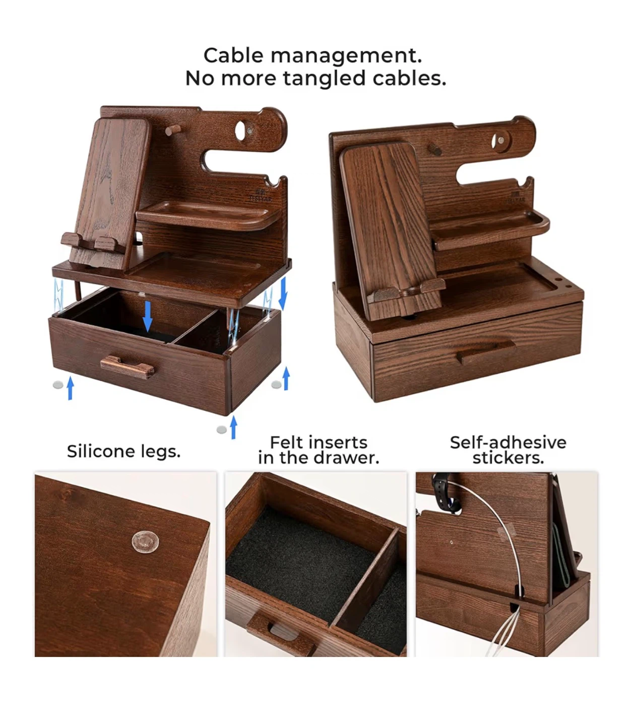 Wooden Nightstand Organizer - Hazel Brown - photo 5