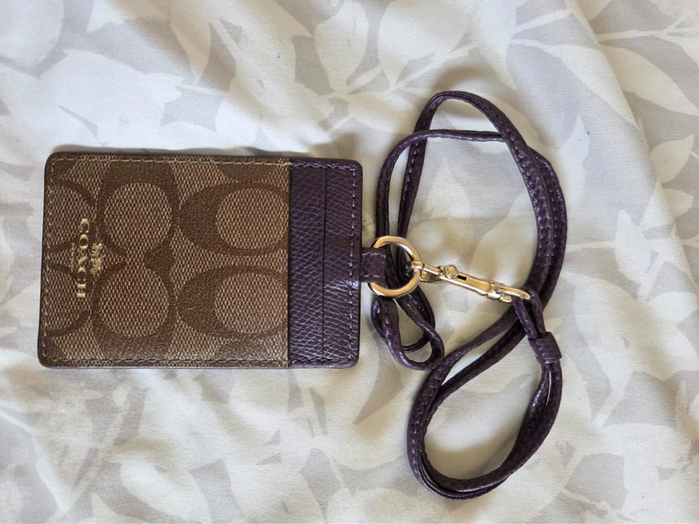 Coach Signature Canvas Card Holder with Lanyard