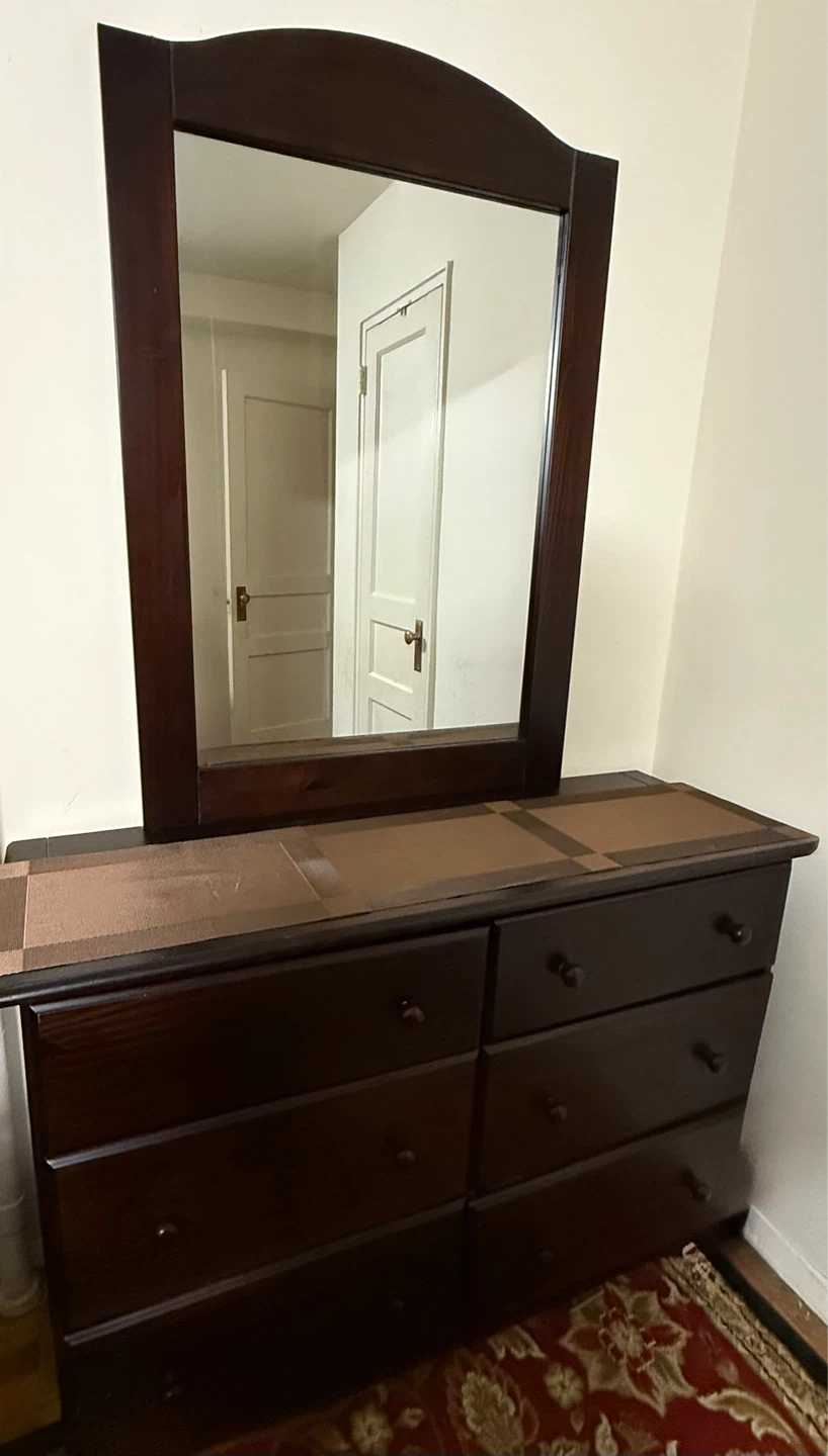 Dark Wood Dresser with Mirror 🌱