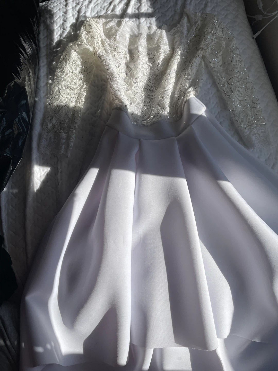 White Lace and Sequin Long Sleeve Dress - photo 2