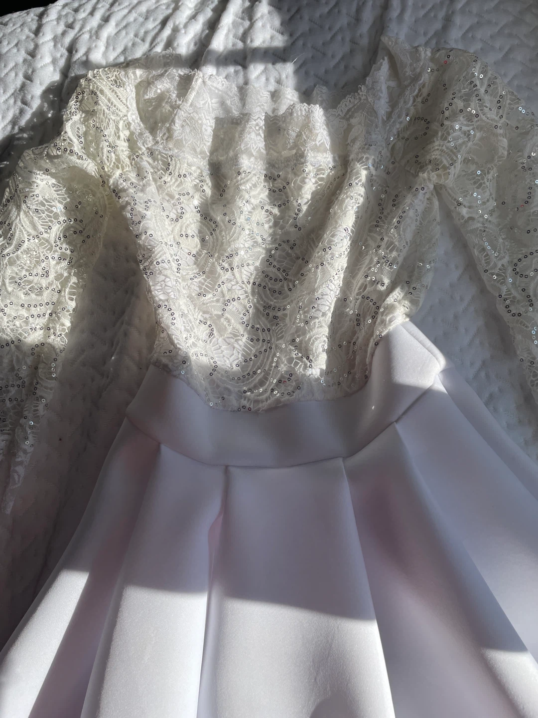 White Lace and Sequin Long Sleeve Dress - photo 3