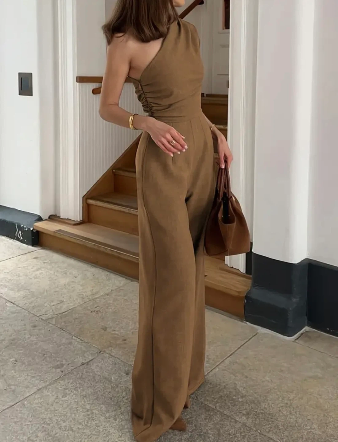 New Brown One-Shoulder Jumpsuit