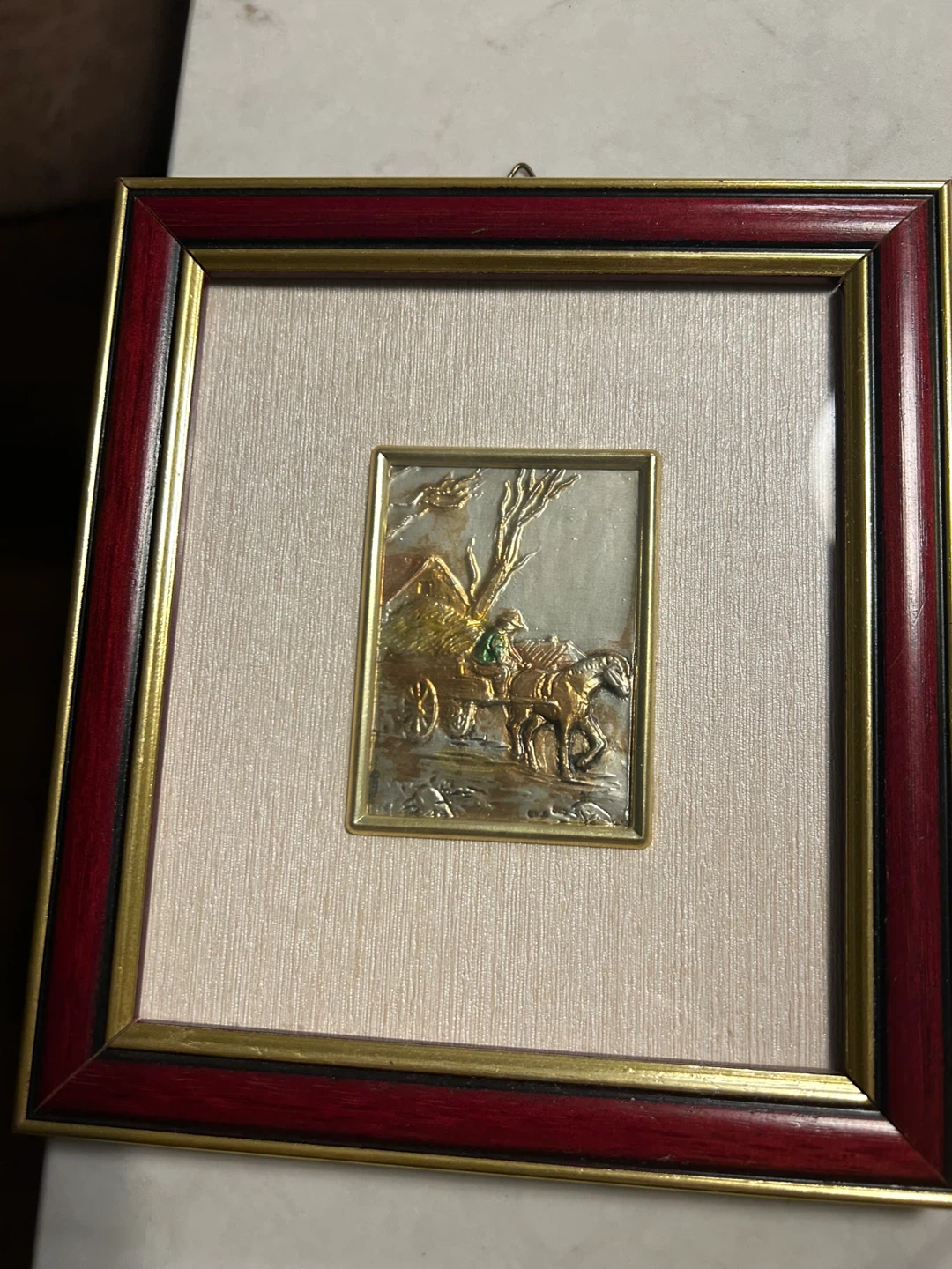 Framed Embossed Metal Art - Horse Drawn Carriage
