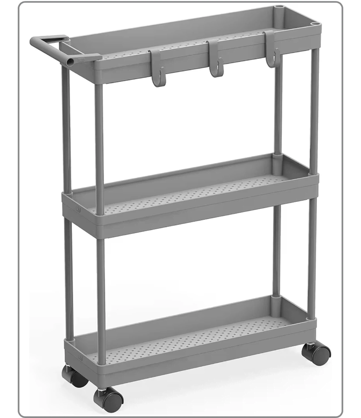 3-Tier Slim Rolling Cart in Grey