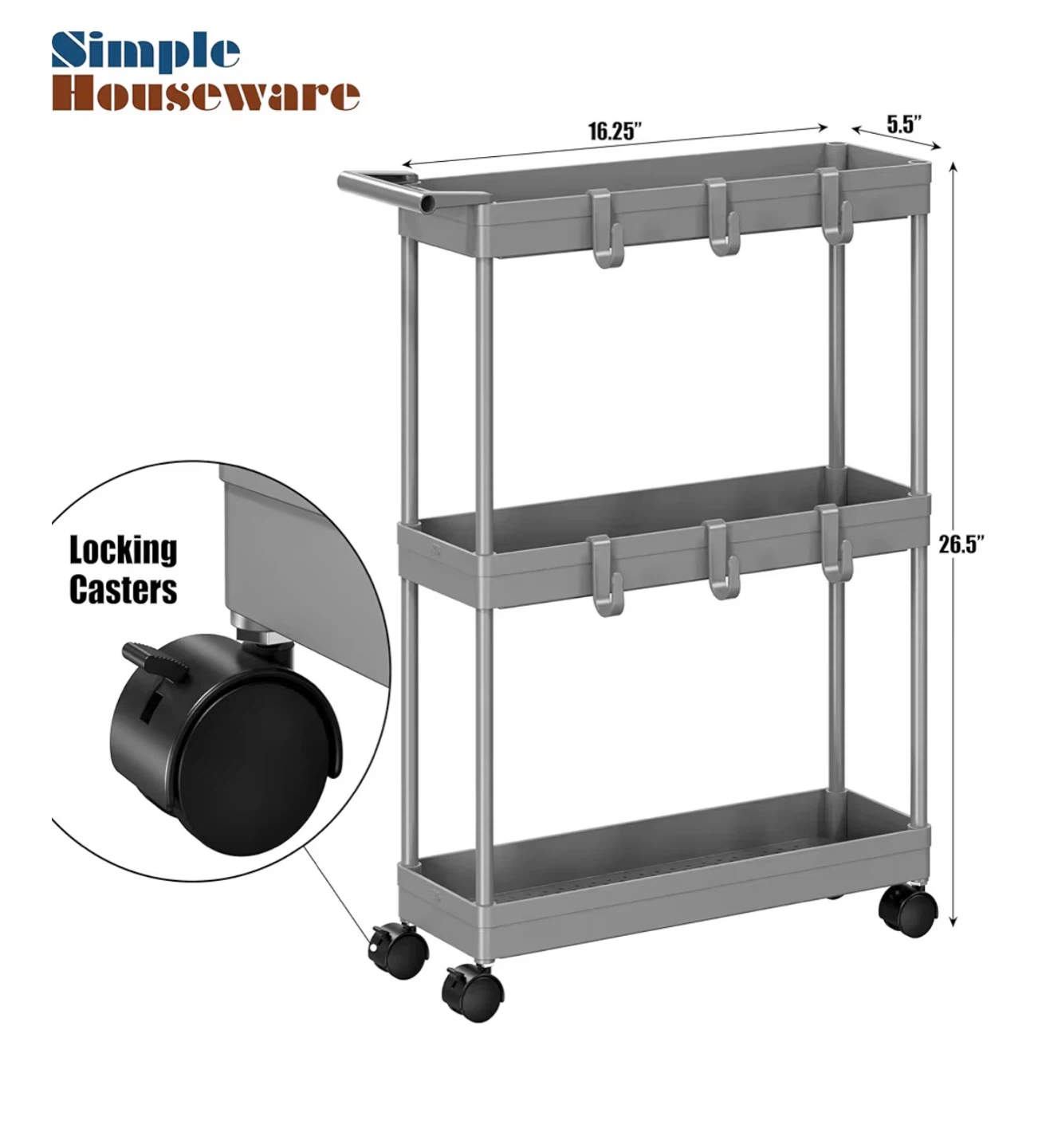 3-Tier Slim Rolling Cart in Grey - photo 2