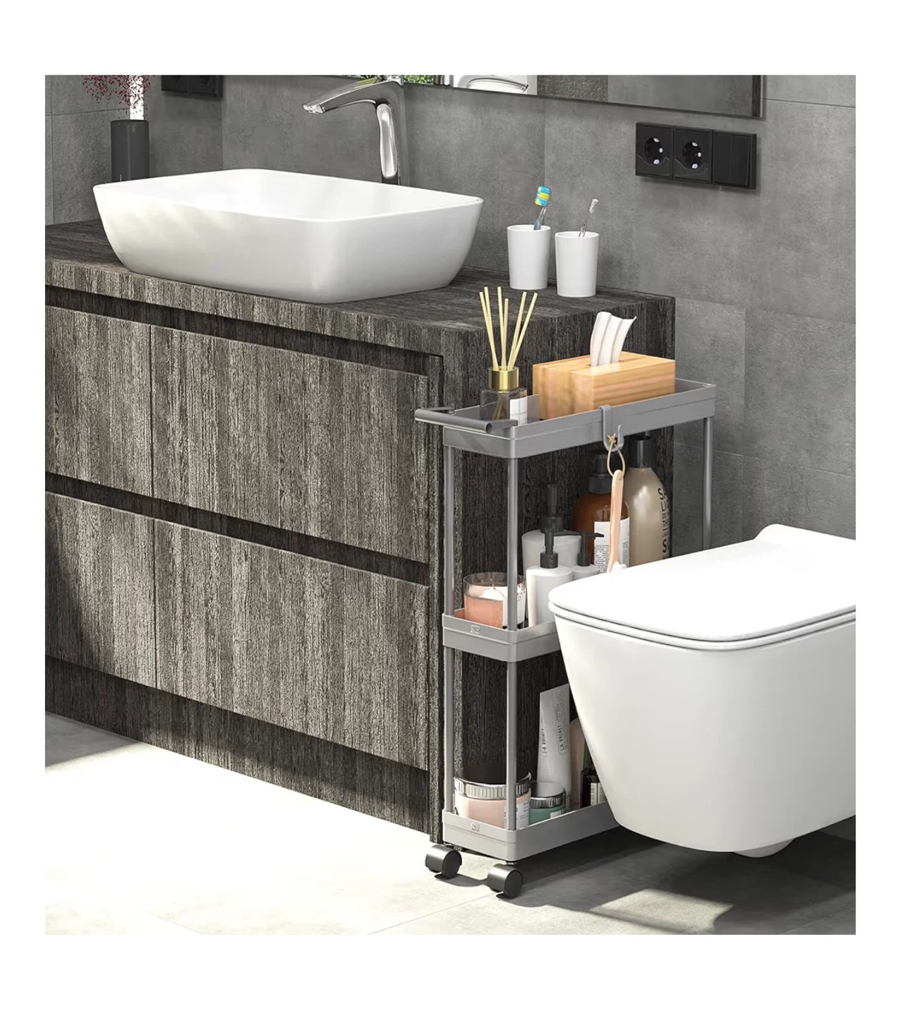 3-Tier Slim Rolling Cart in Grey - photo 5