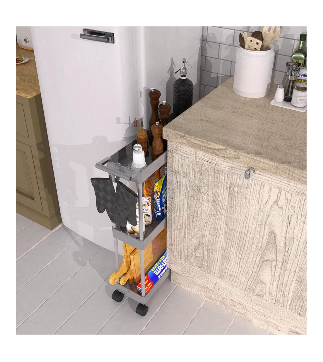 3-Tier Slim Rolling Cart in Grey - photo 4