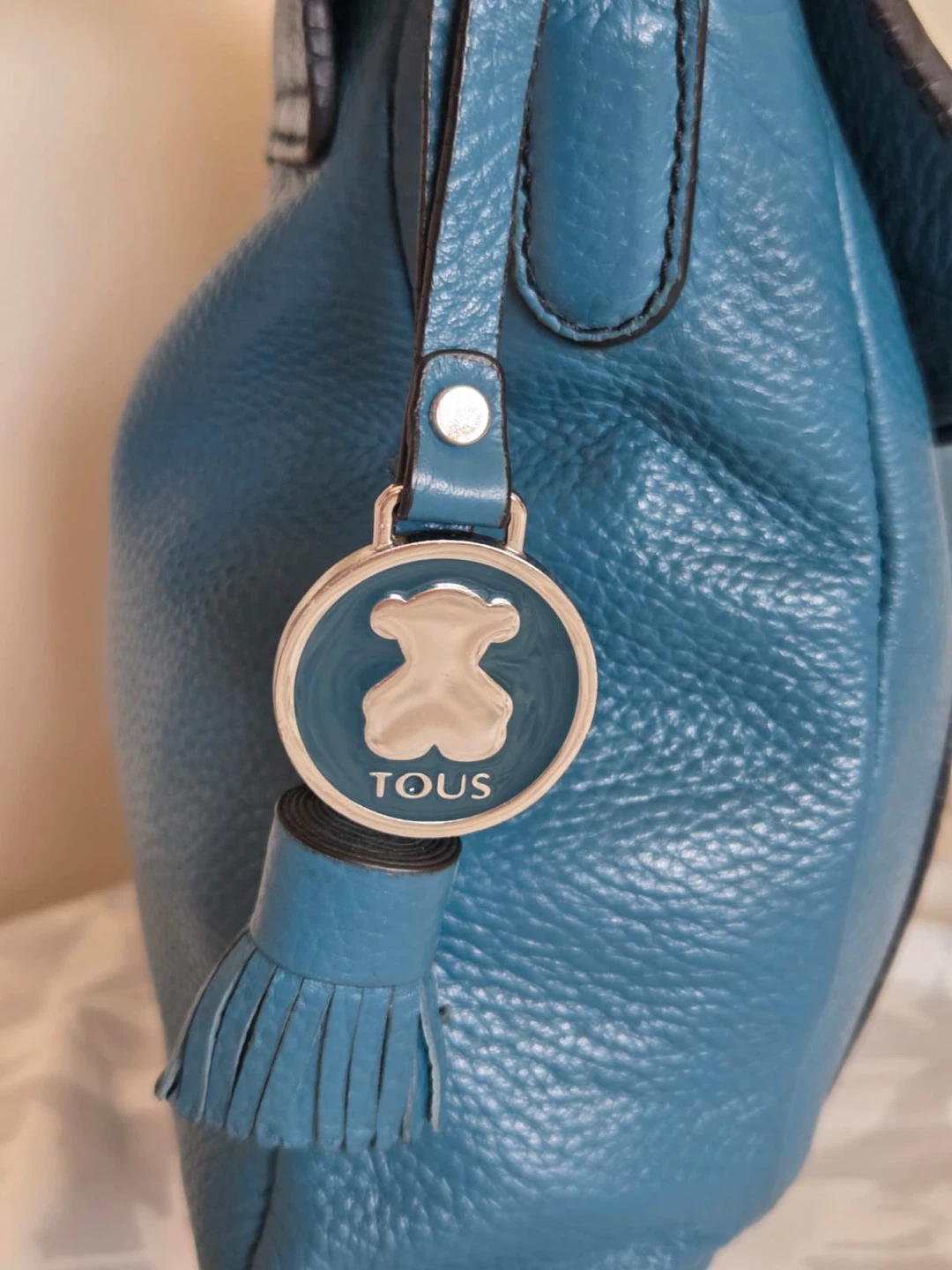 Blue TOUS Leather Shoulder Bag with Tassel - photo 5