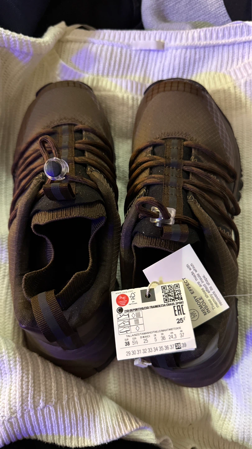 ZARA Brown Lace-Up Sneakers - Size 5 (24.3 CM)