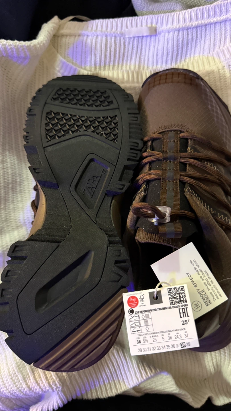 ZARA Brown Lace-Up Sneakers - Size 5 (24.3 CM) - photo 2