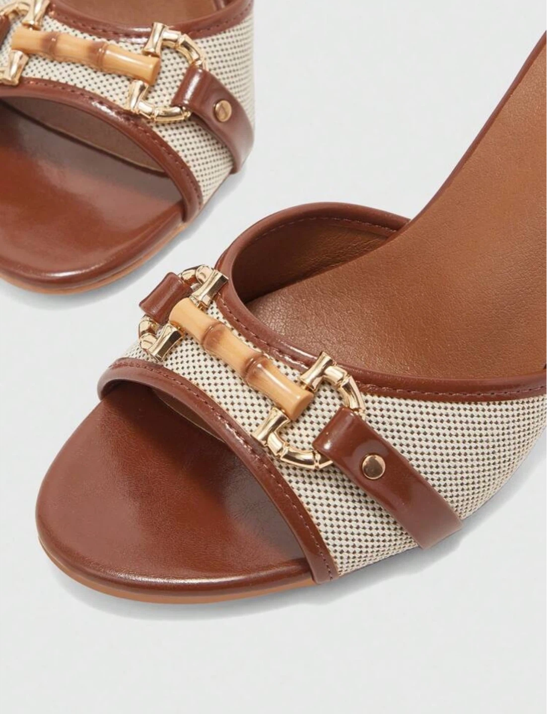Brown and Tan Mules with Gold and Bamboo Buckle - photo 5