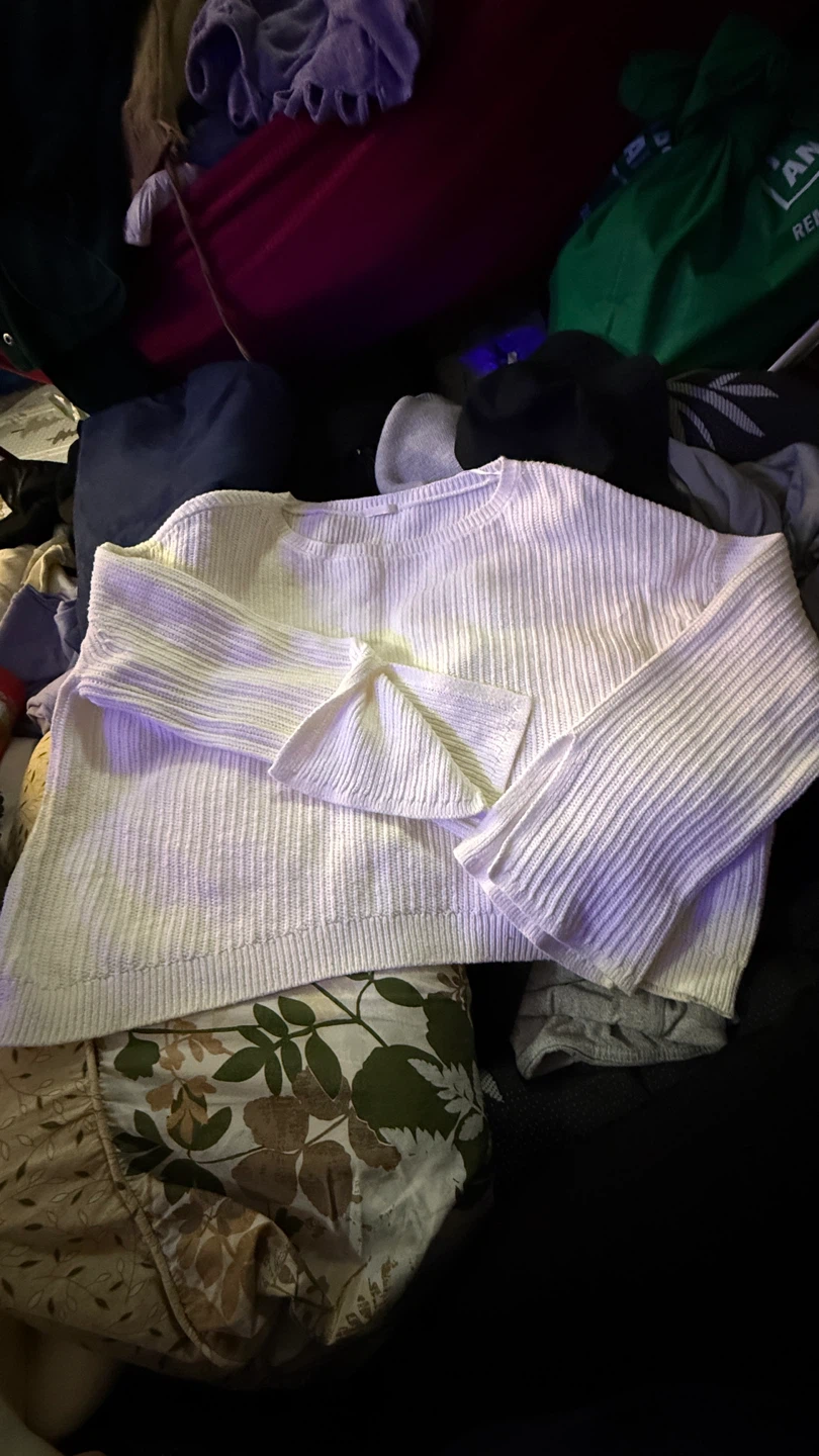 White Ribbed Knit Sweater GU