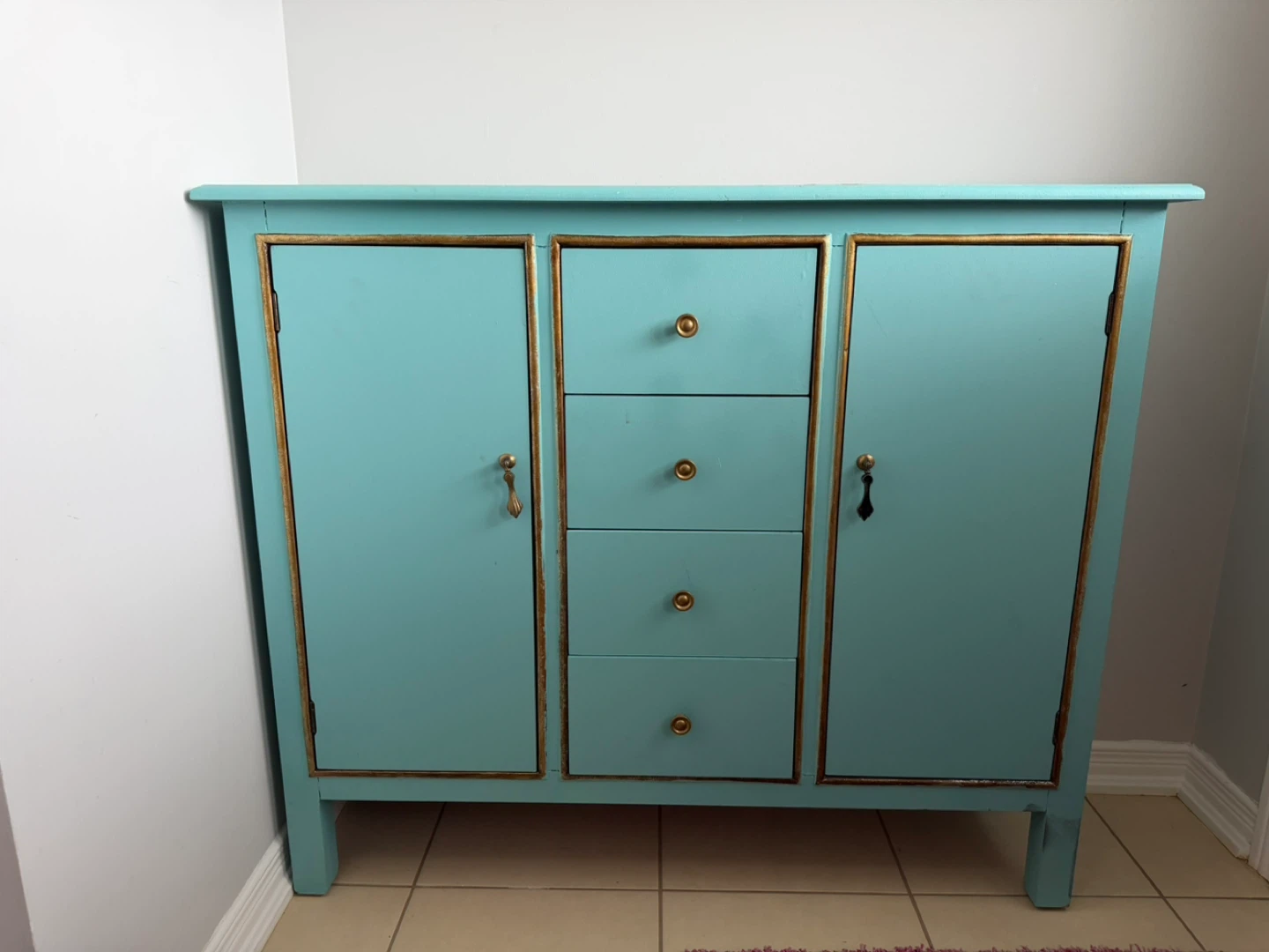 Aqua Blue Cabinet with Drawers and Doors