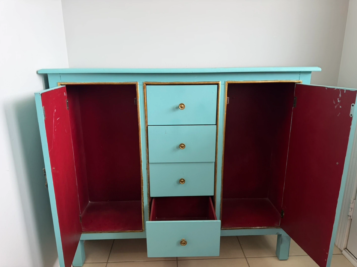Aqua Blue Cabinet with Drawers and Doors - photo 2