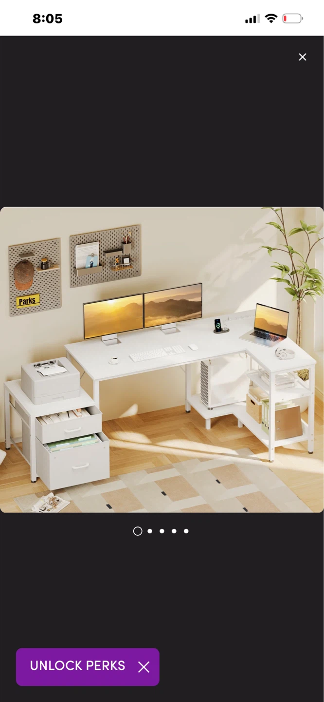L-shaped Desk with Storage & Built-in Power Outlets