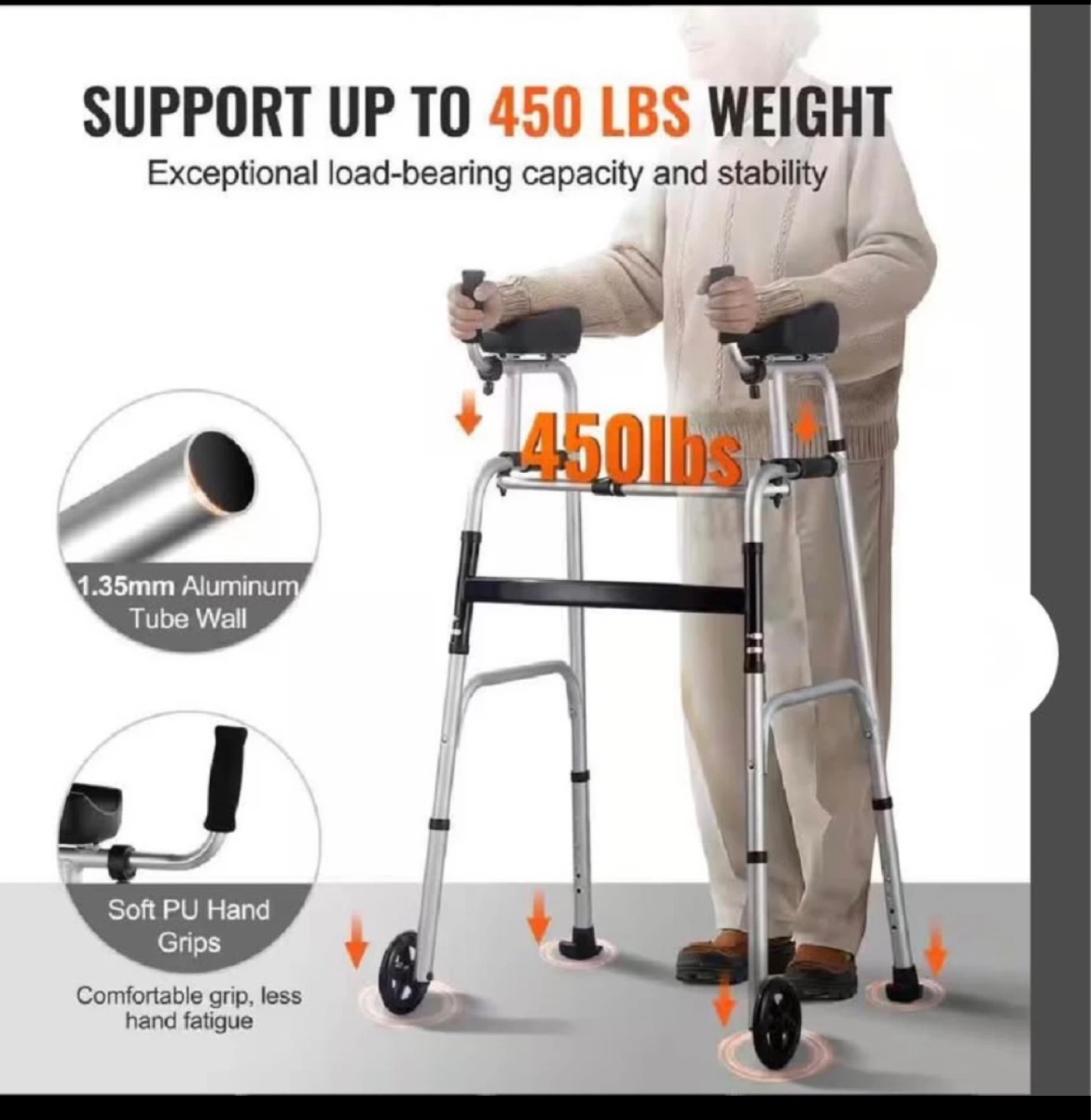 VEVOR Standard Assisted Walking Walker with Wheels - photo 3