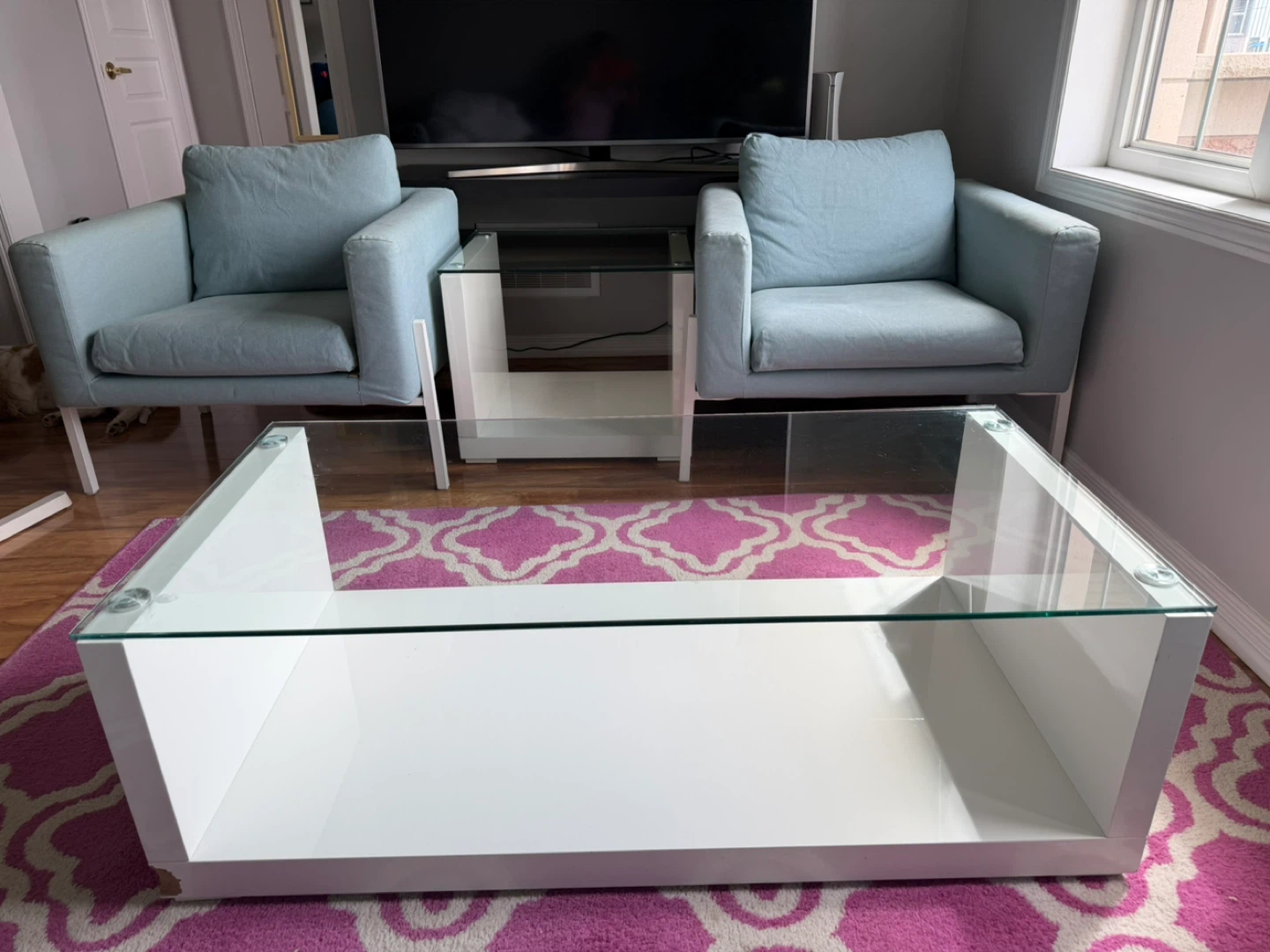 White Coffee Table with Glass Top