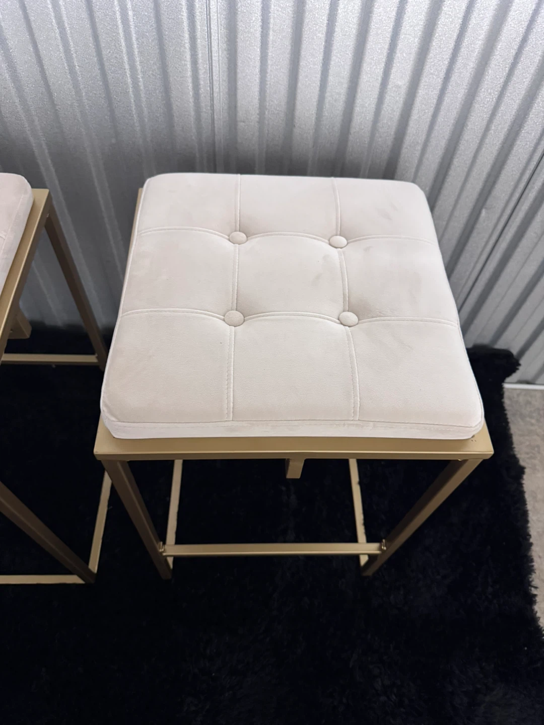 Set of 2 Cream Velvet Bar Stools - Gold Frame - photo 3