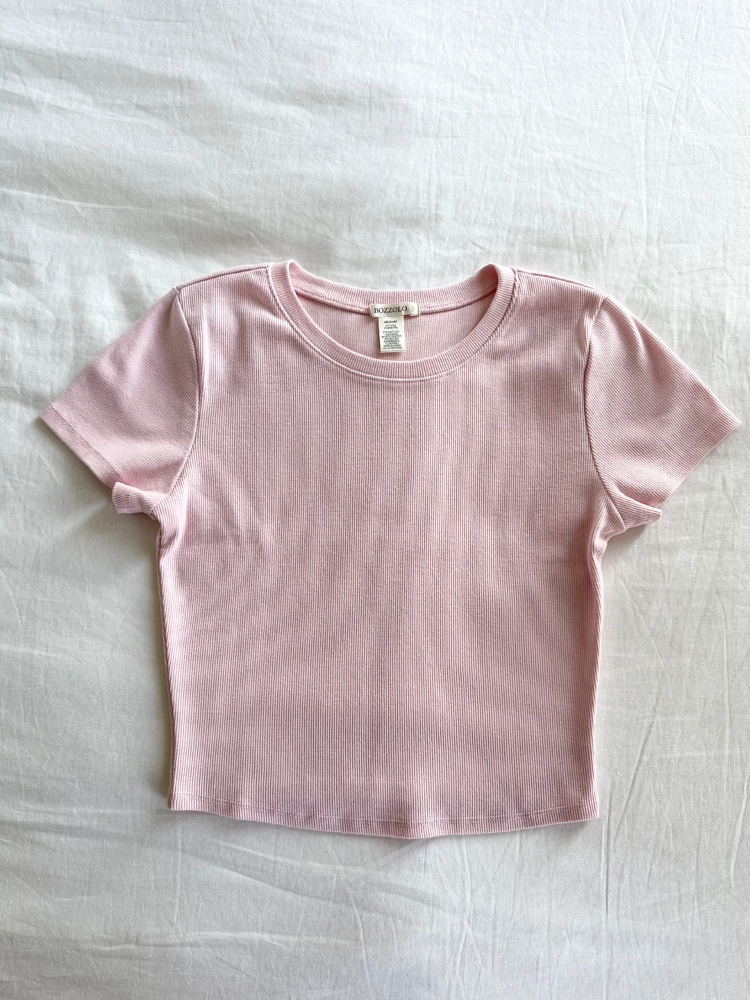 🆕 Pink Ribbed Crop T-Shirt Size Small