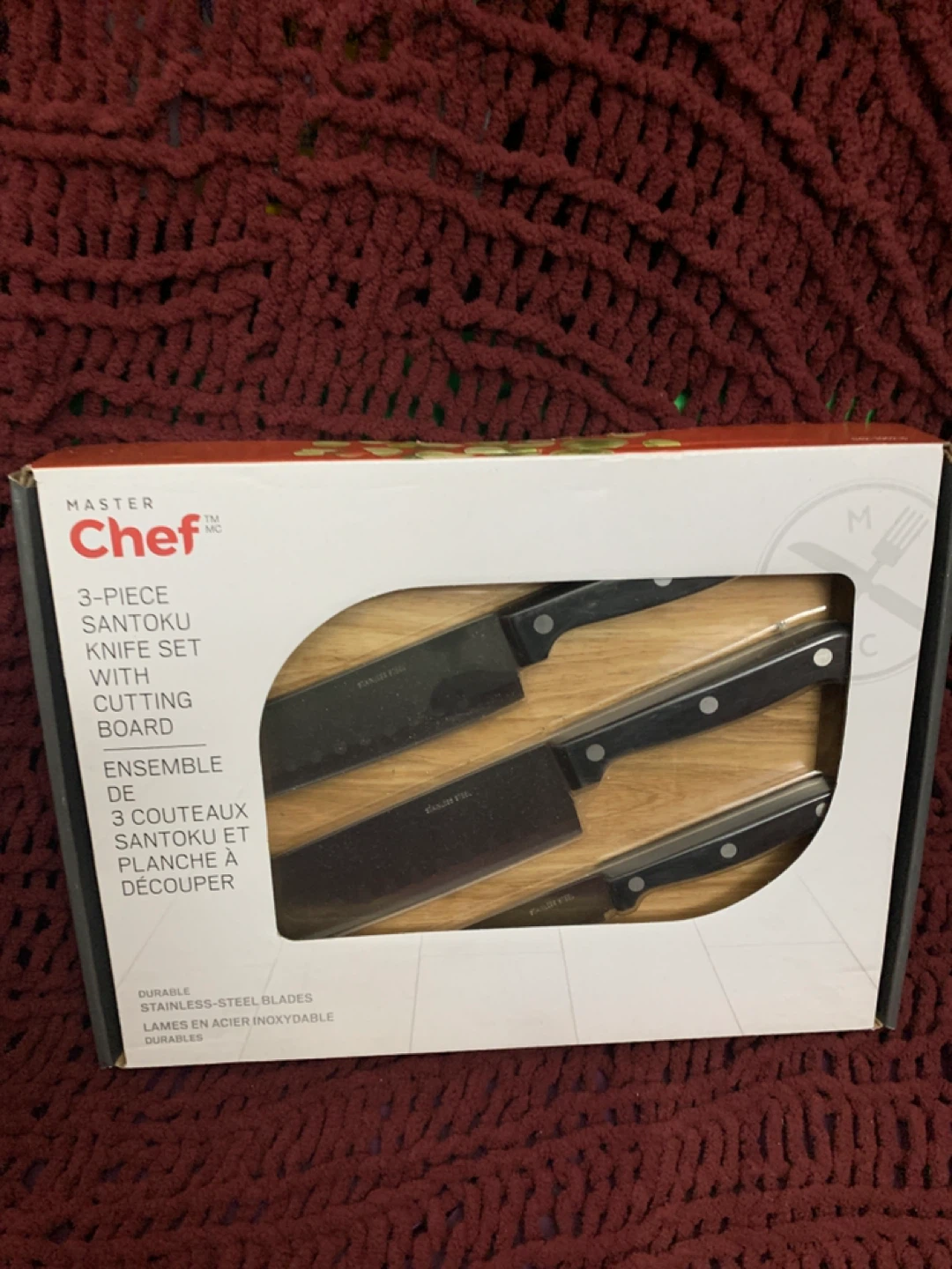 Master Chef 3-Piece Santoku Knife Set with Cutting Board