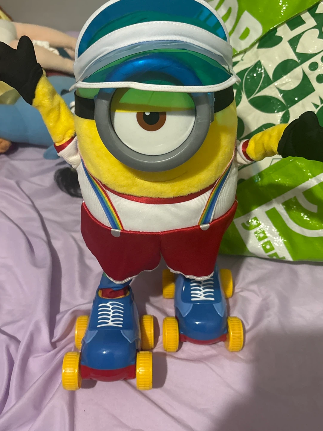Minion toy lights up an dances roller-skates everywhere