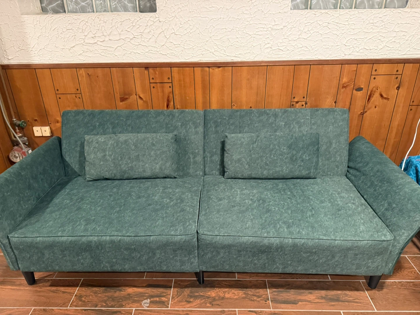 Green Loveseat Sofa with Accent Pillows