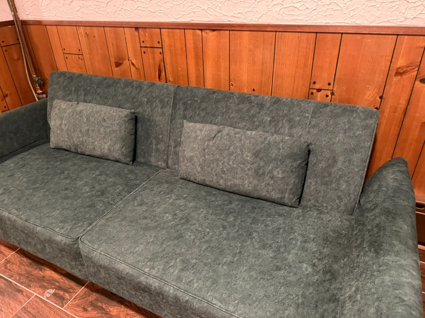 Green Loveseat Sofa with Accent Pillows - photo 3