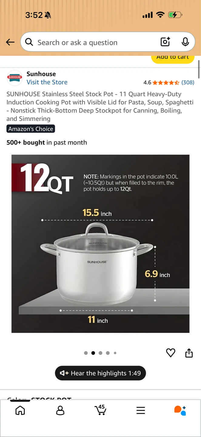 Sunhouse Stainless Steel Stock Pot - 11 Quart - photo 4