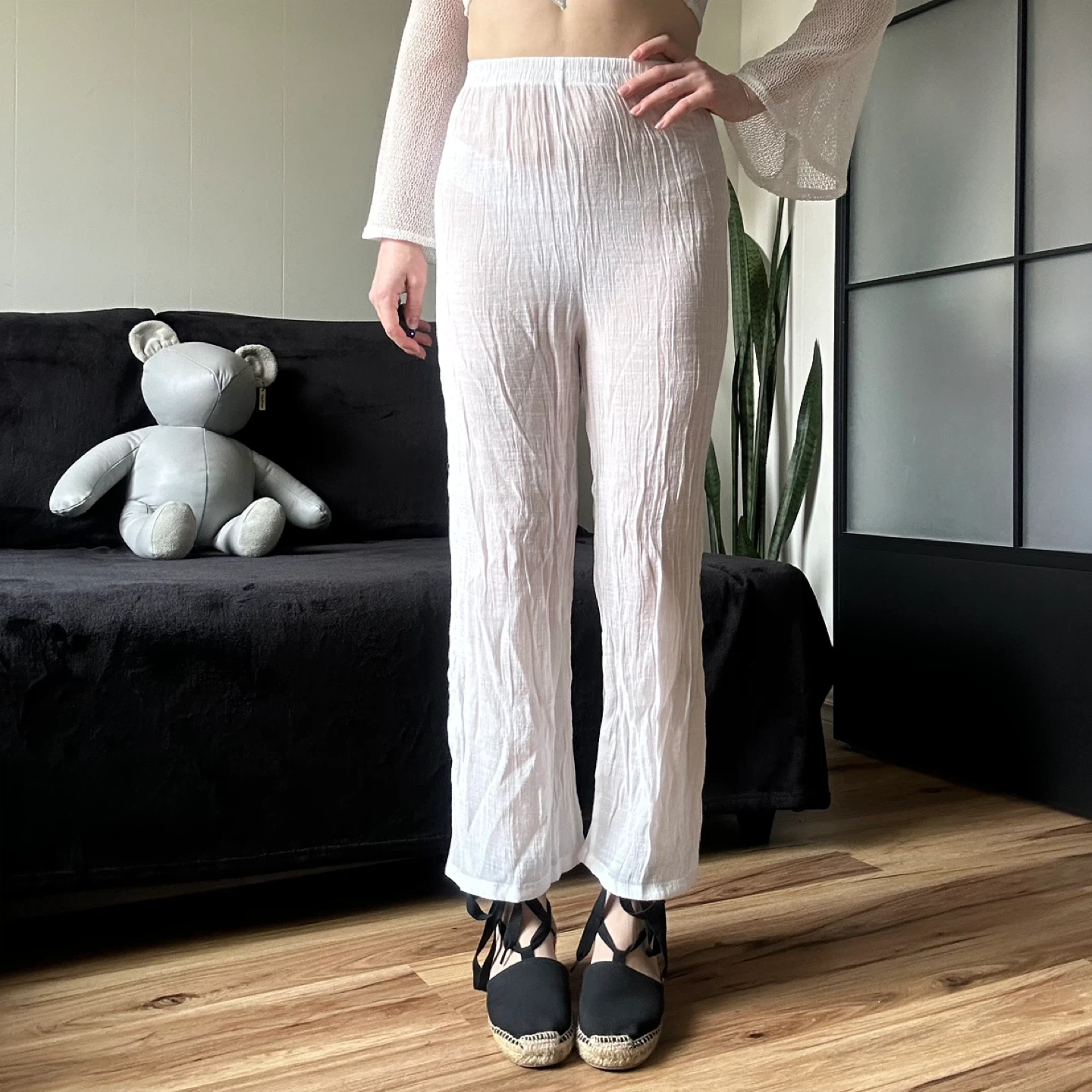 White Textured Beach Coverup Pants - photo 4