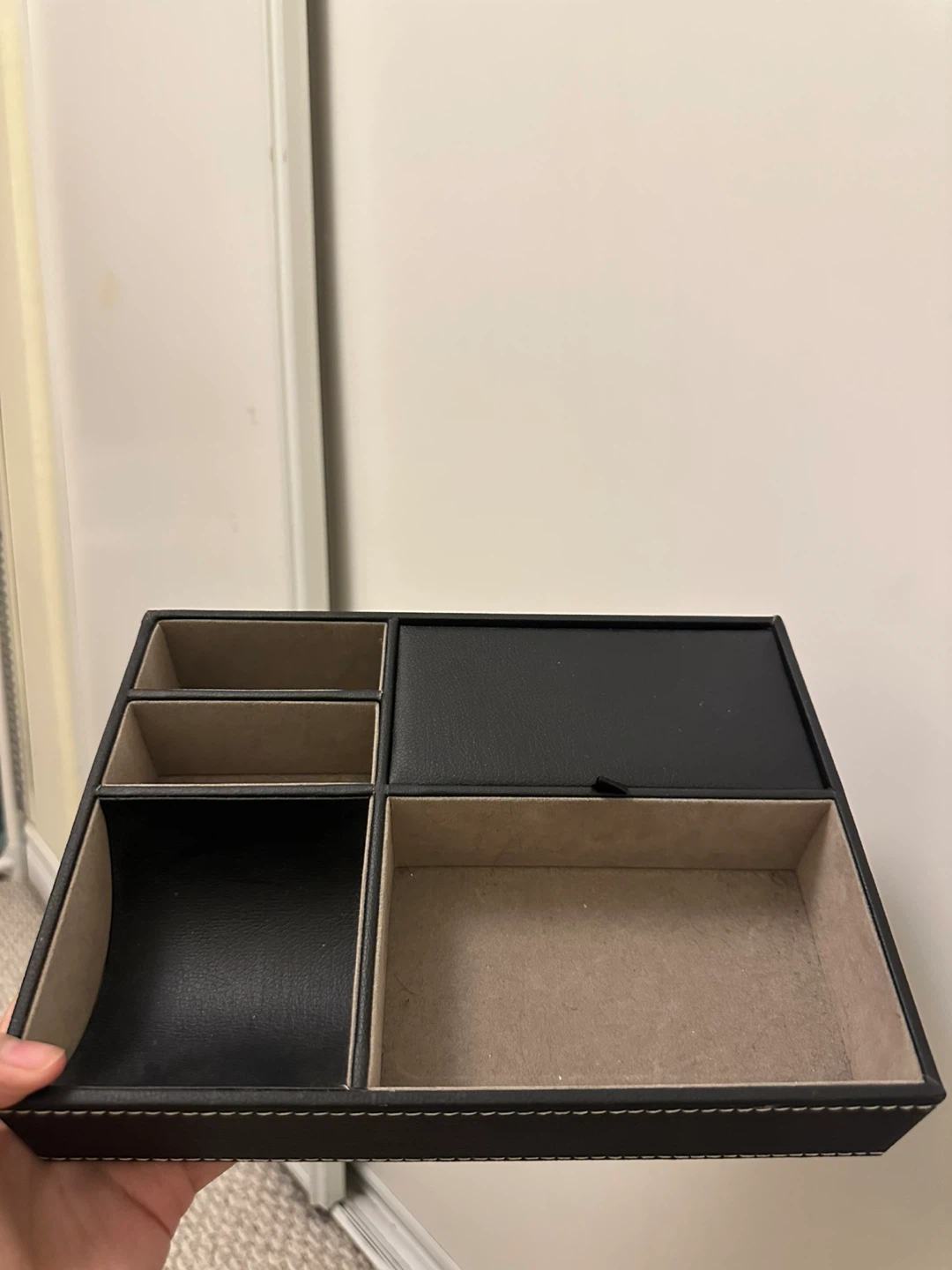 Black Faux Leather Tray Organizer