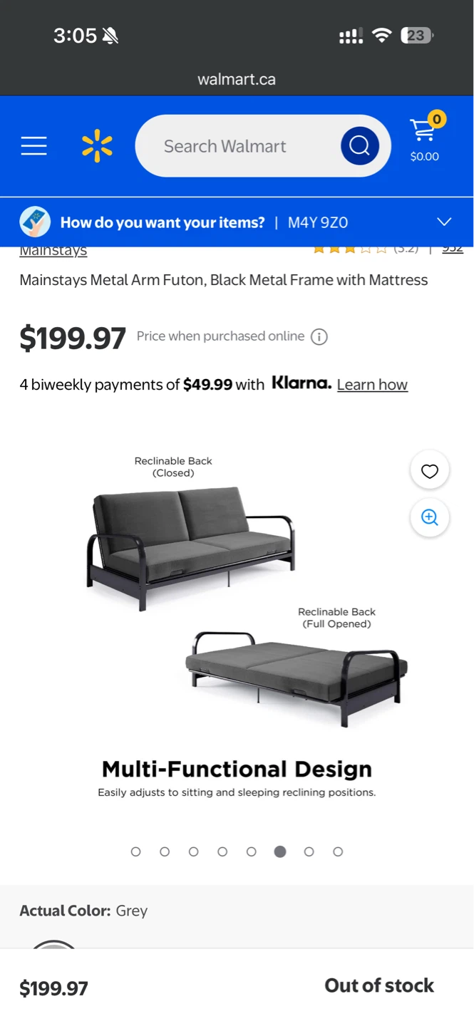 Mainstays Metal Arm Futon with Mattress - Grey - photo 3