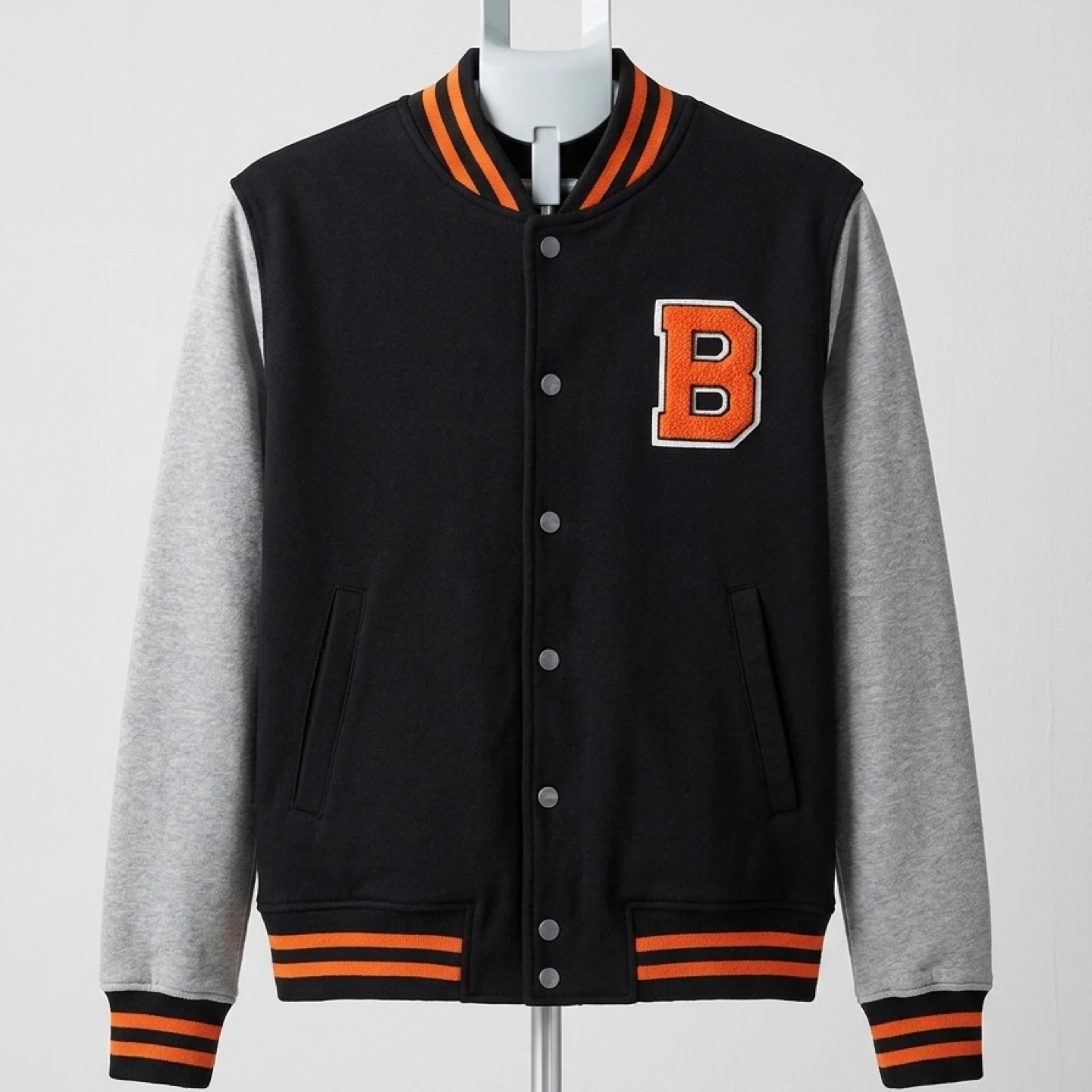 New Riflessi Letterman Jacket L size - Black/Orange/Grey