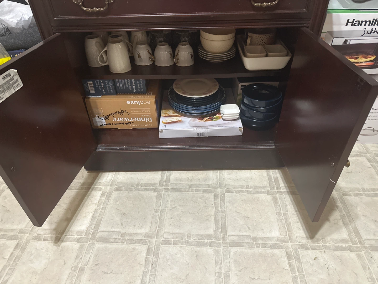 🌱 Dark Wood Cabinet with Drawer and Shelves - photo 2