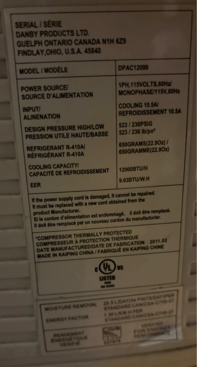 Portable Air Conditioner - Danby DPAC12099 - photo 2