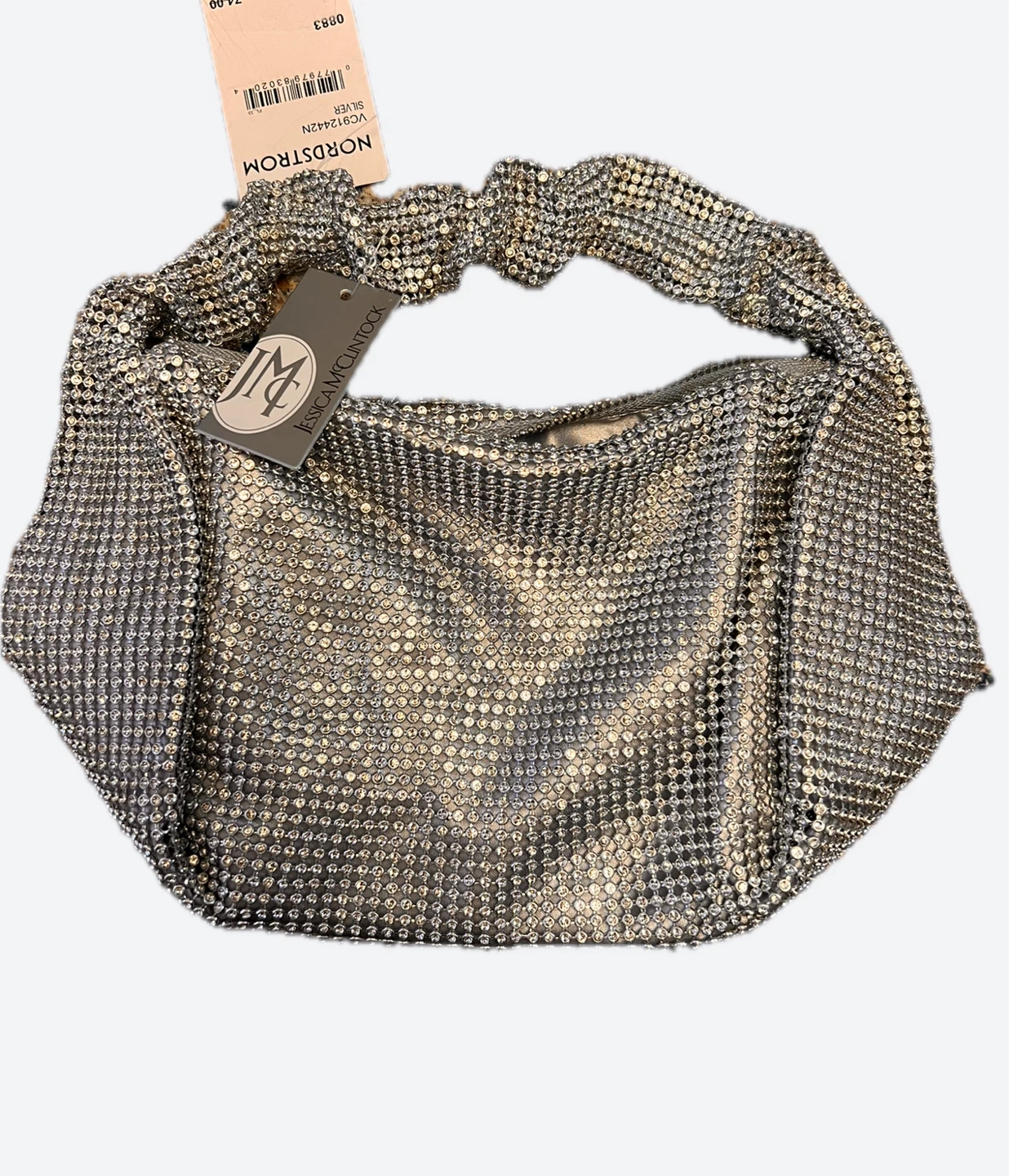 Jessica McClintock Silver Beaded Shoulder Bag