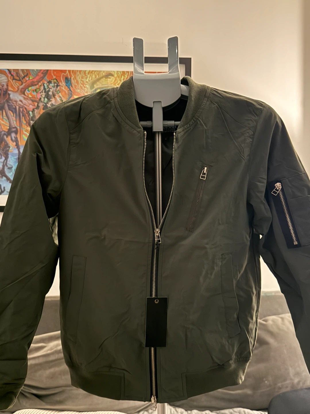 New Riflessi Olive Green Bomber Jacket - Size M