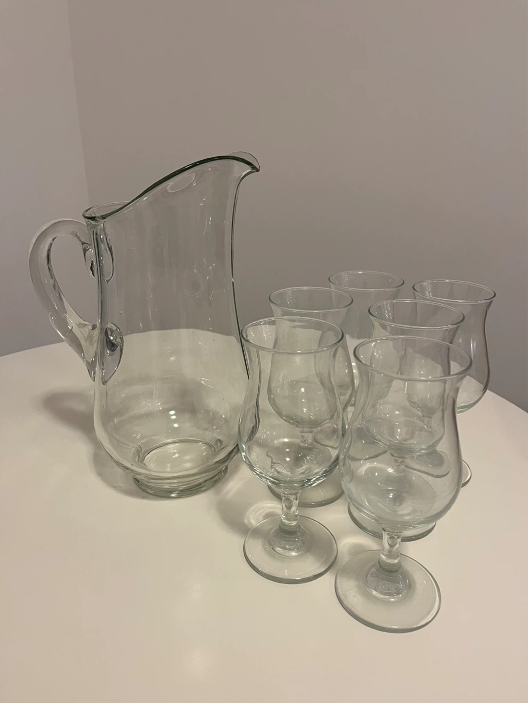 Clear Glass Pitcher and 5 Goblets Set
