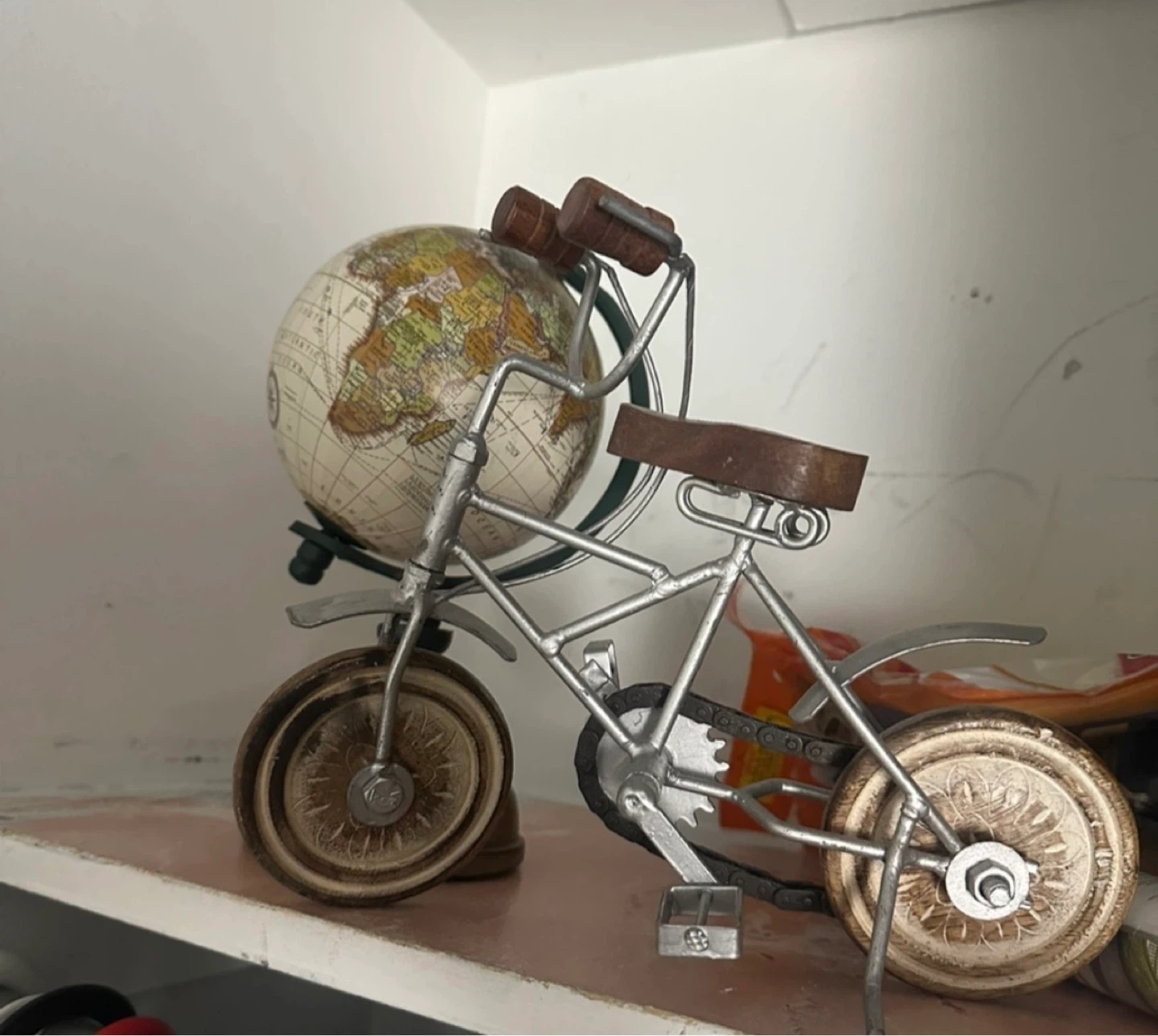 Decorative Metal Bicycle Figurine and Globe - photo 2