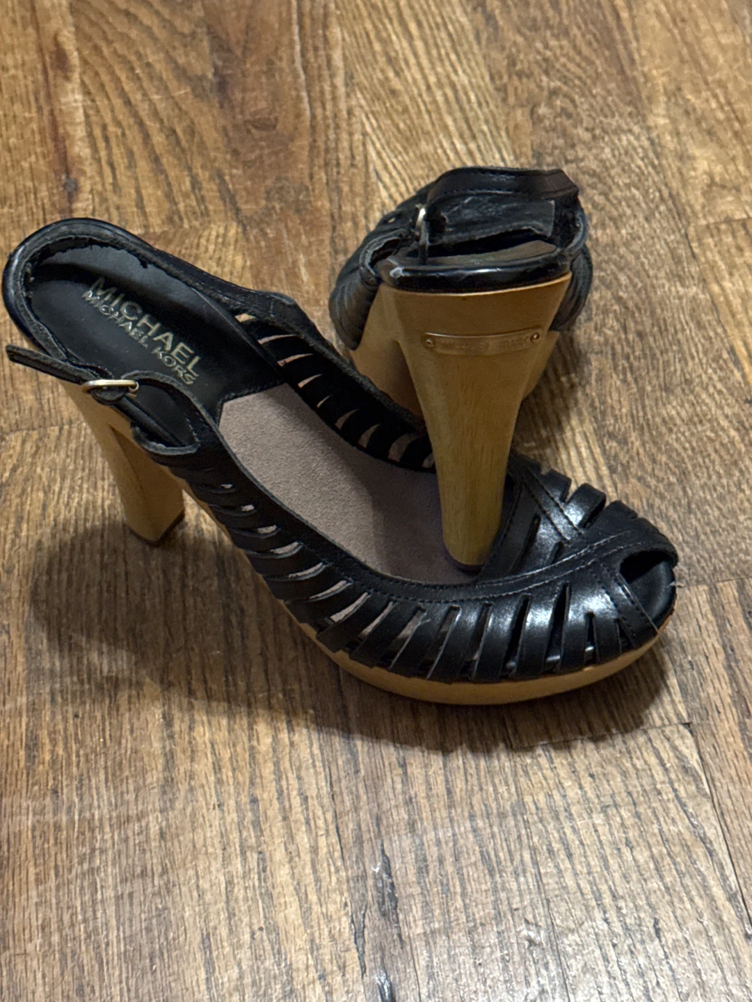 Size 7 Michael Kors Black Leather Heeled Sandals