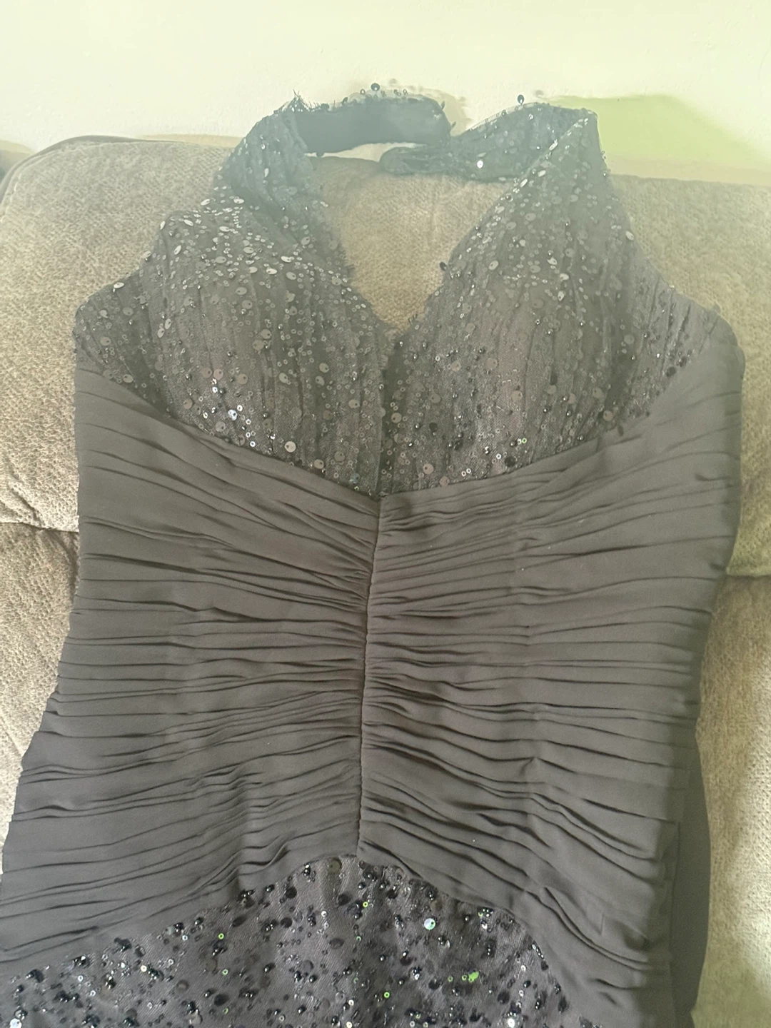 Black sequin halter formal gown