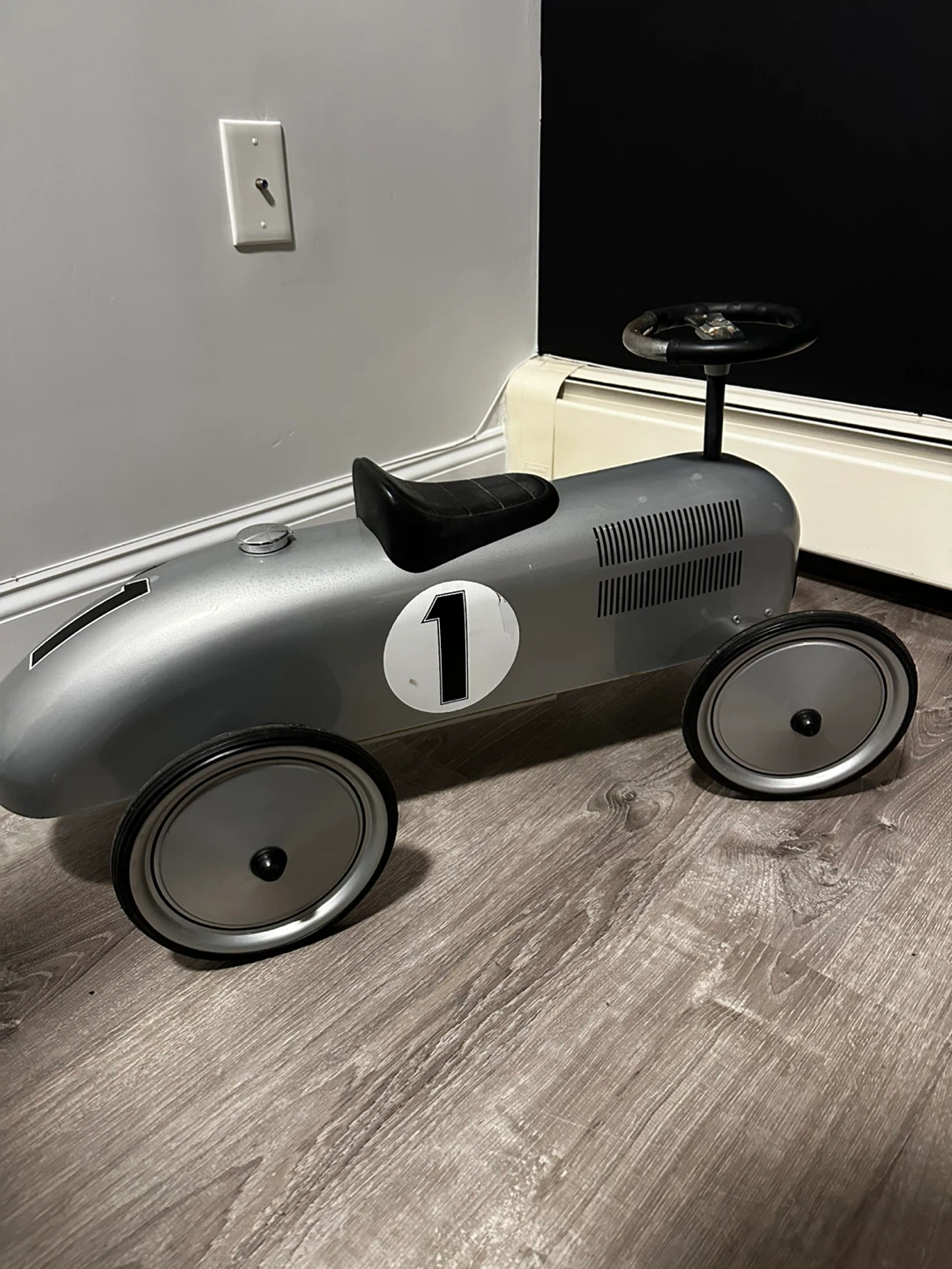 Silver Ride-On Race Car with #1